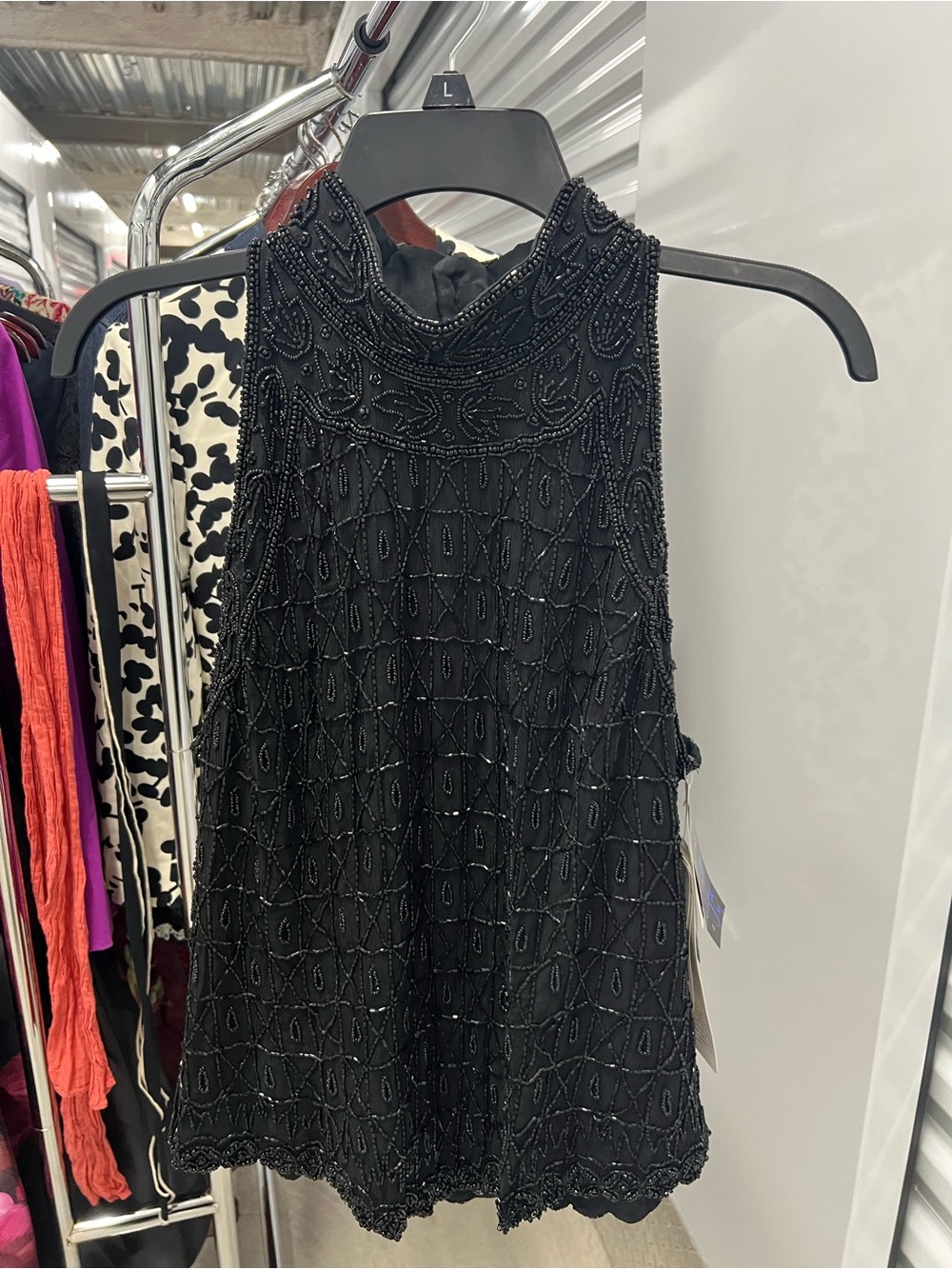 Adrianna Papell Black Beaded Halter Tank Dress